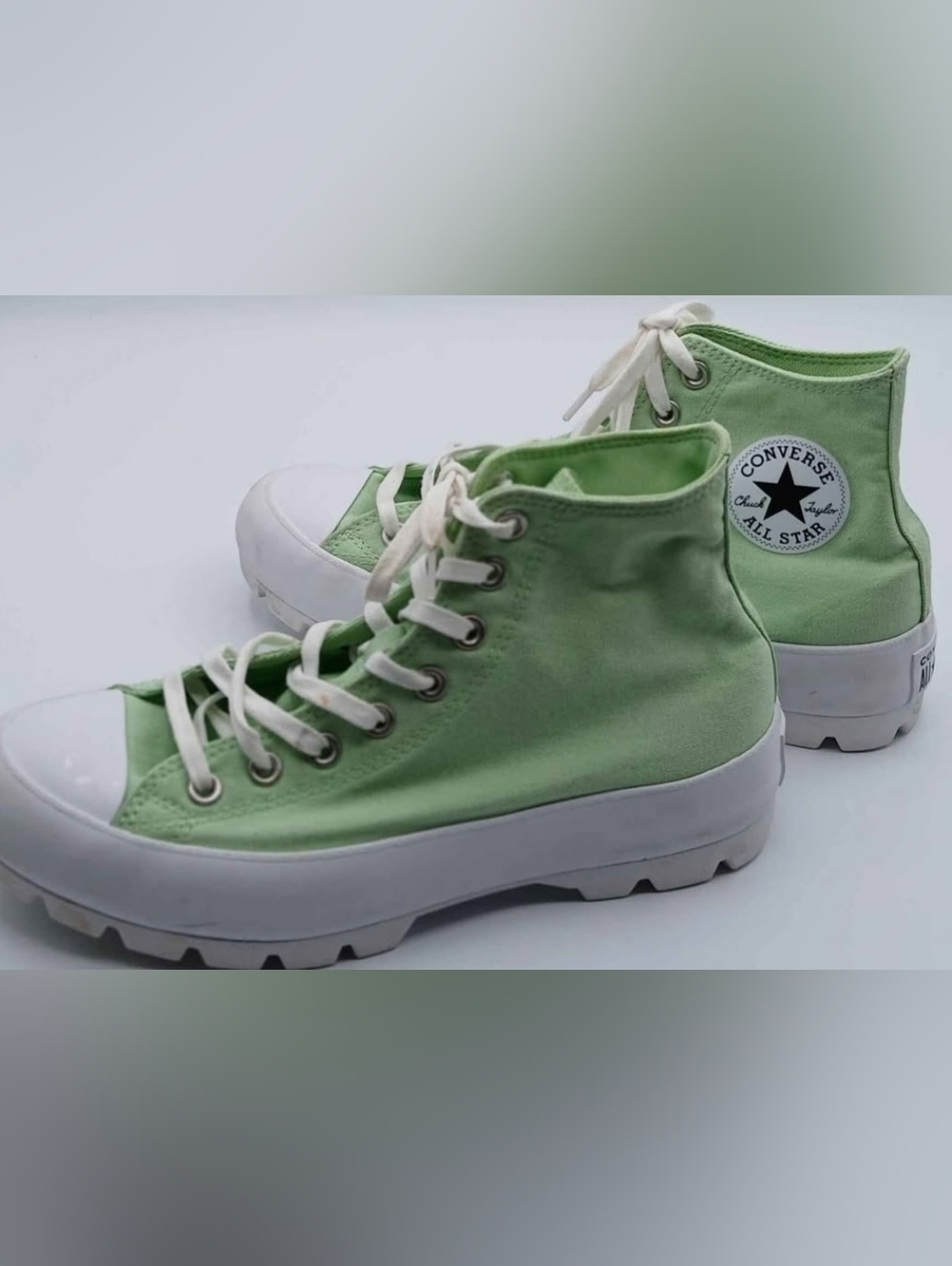 Lime Green All Star High Top Chuck Tayor's. Size 10.